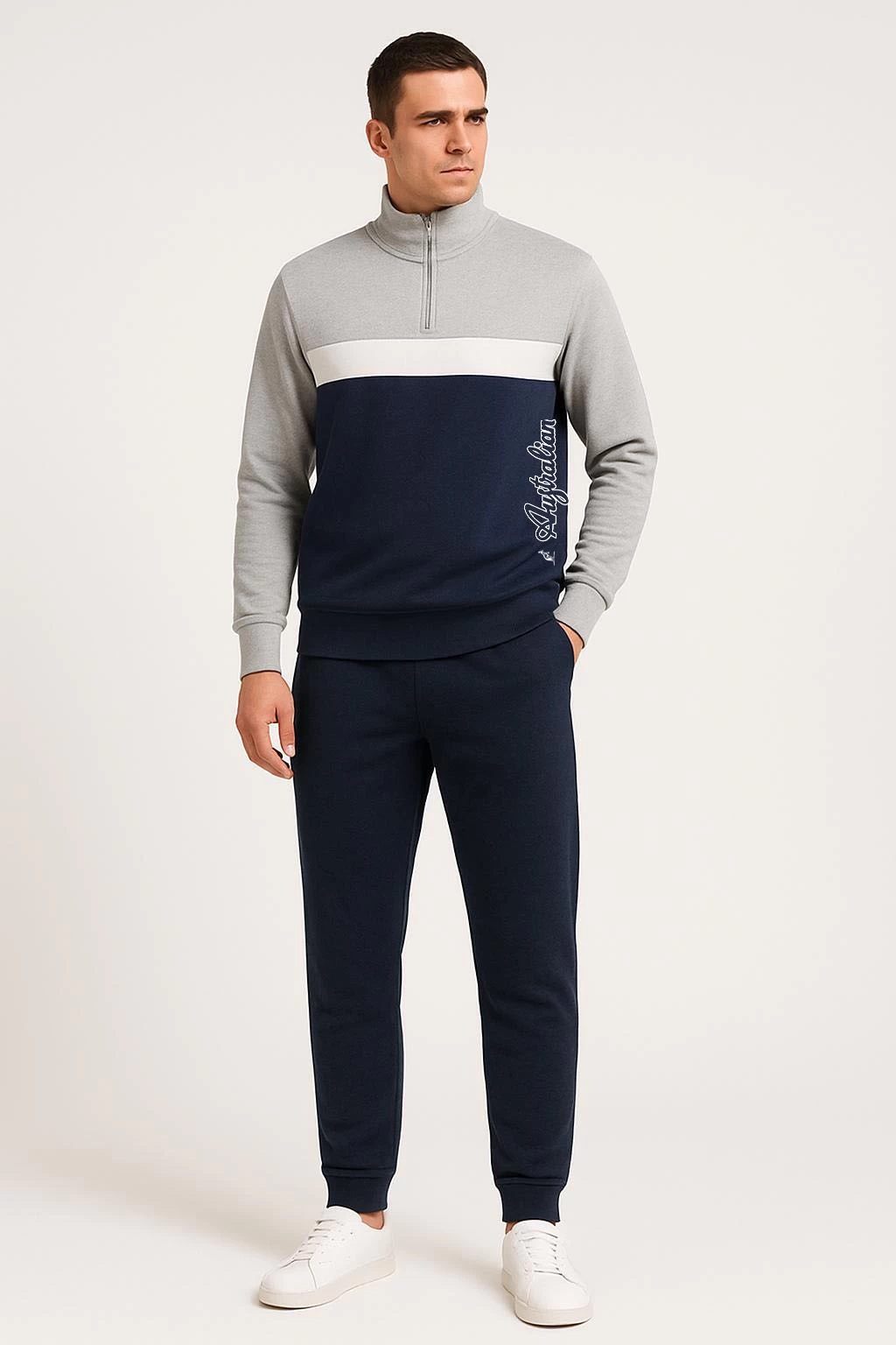 Domáca súprava z bavlny, značka Australian, dvojdielny set v čierno-sivej kombinácii.